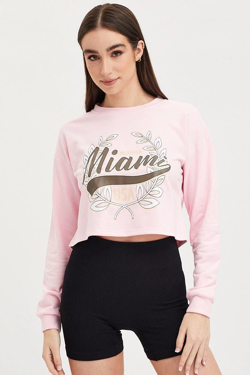 Pink Graphic Sweater Long Sleeve