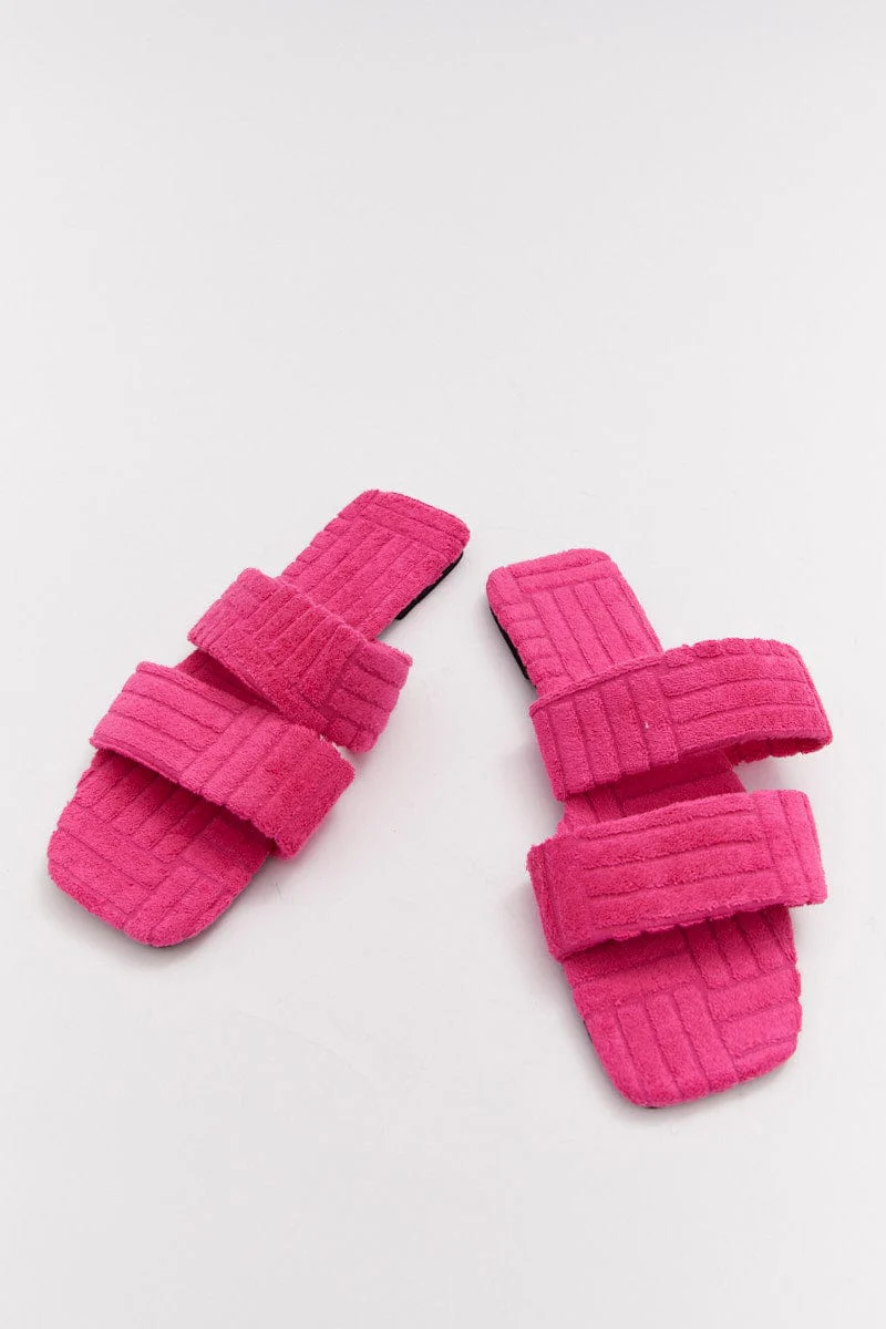 Pink Square Toe Toweling Detail Slippers