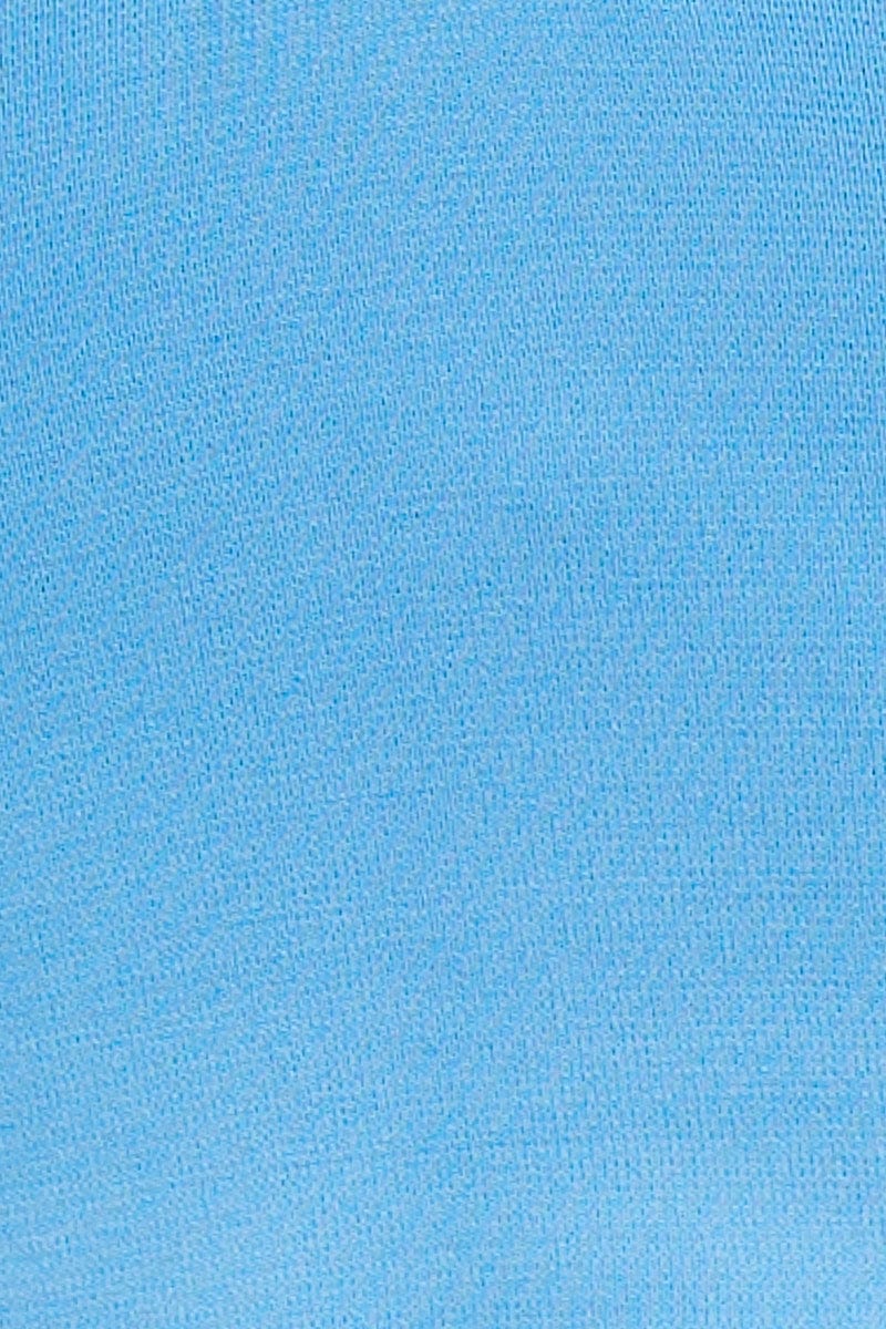 Blue Knit Top Sleeveless Crop Square Neck