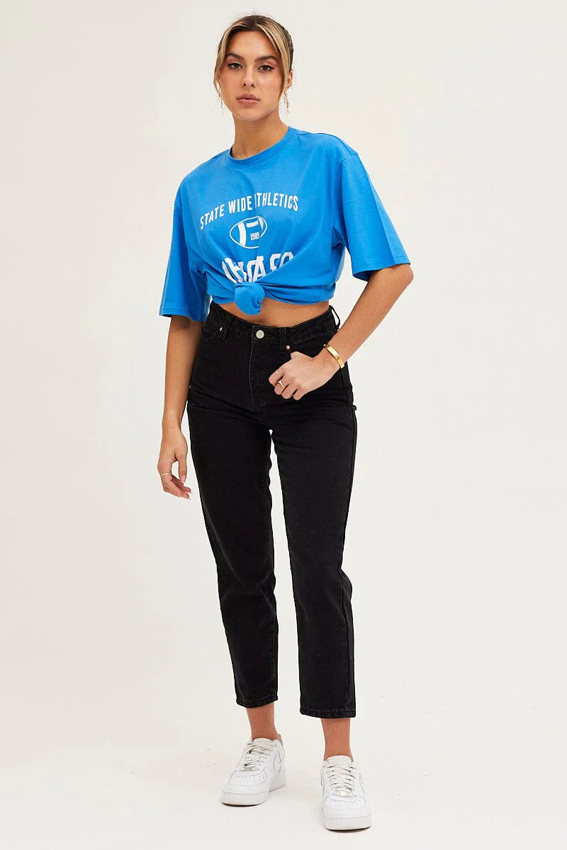 Blue Crew Neck Oversized Tee