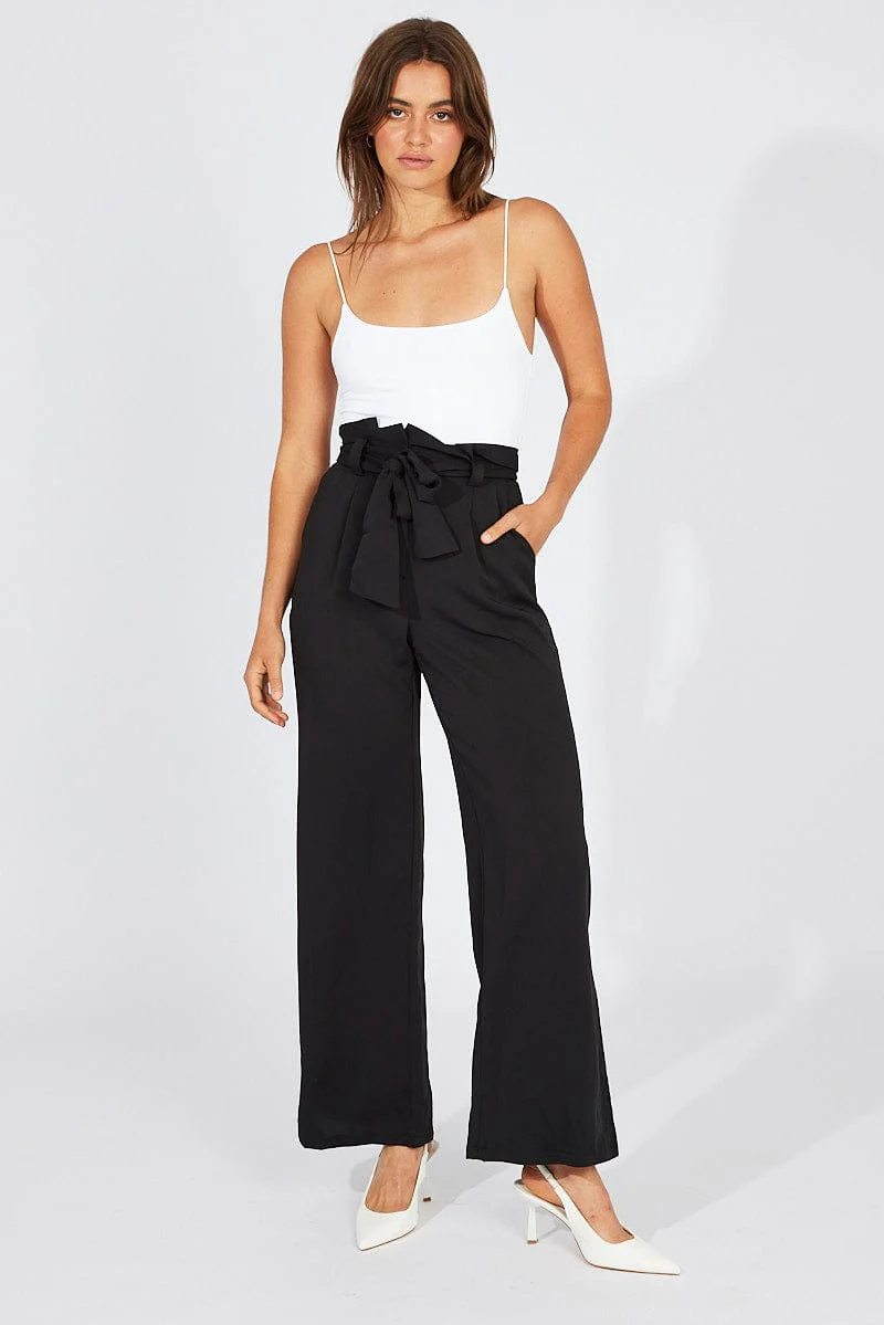 Black Wide Leg Pants Paper Bag Waist