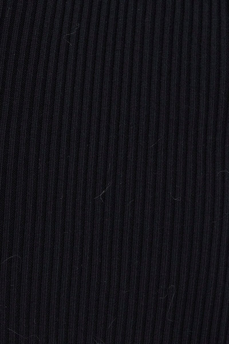 Black Knit Dress Sweetheart Neck Long Sleeve Midi