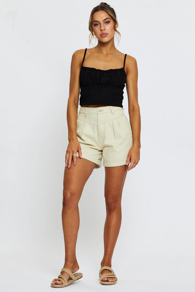 Beige Relaxed Denim Shorts High Rise