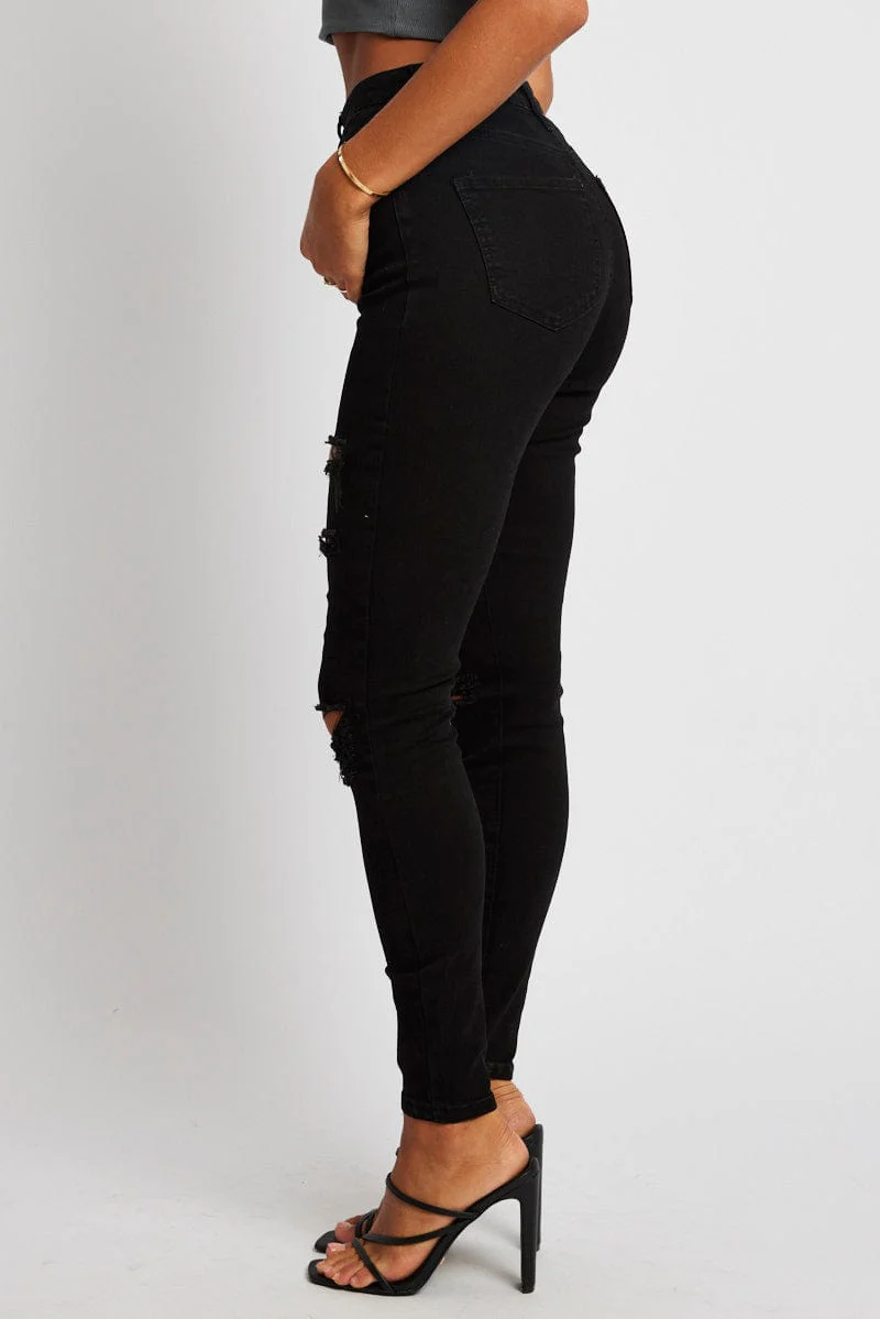 Black Ripped Skinny Jean High Rise