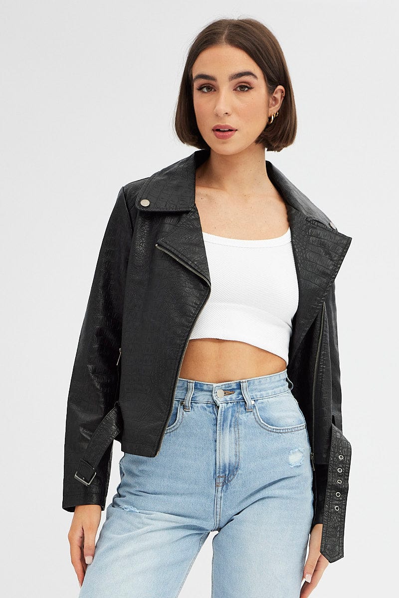 Black Faux Leather Jacket Long Sleeve