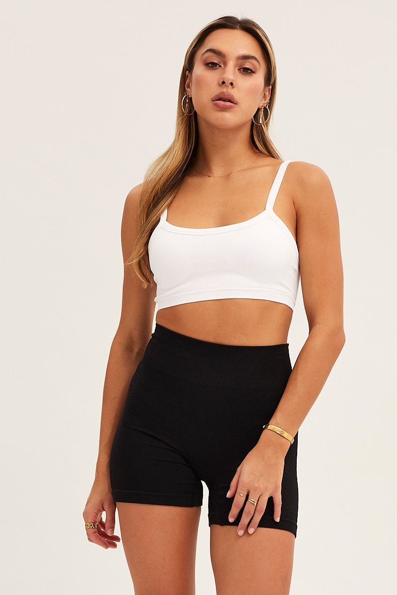 White Bralette Crop Round Neck Seamless
