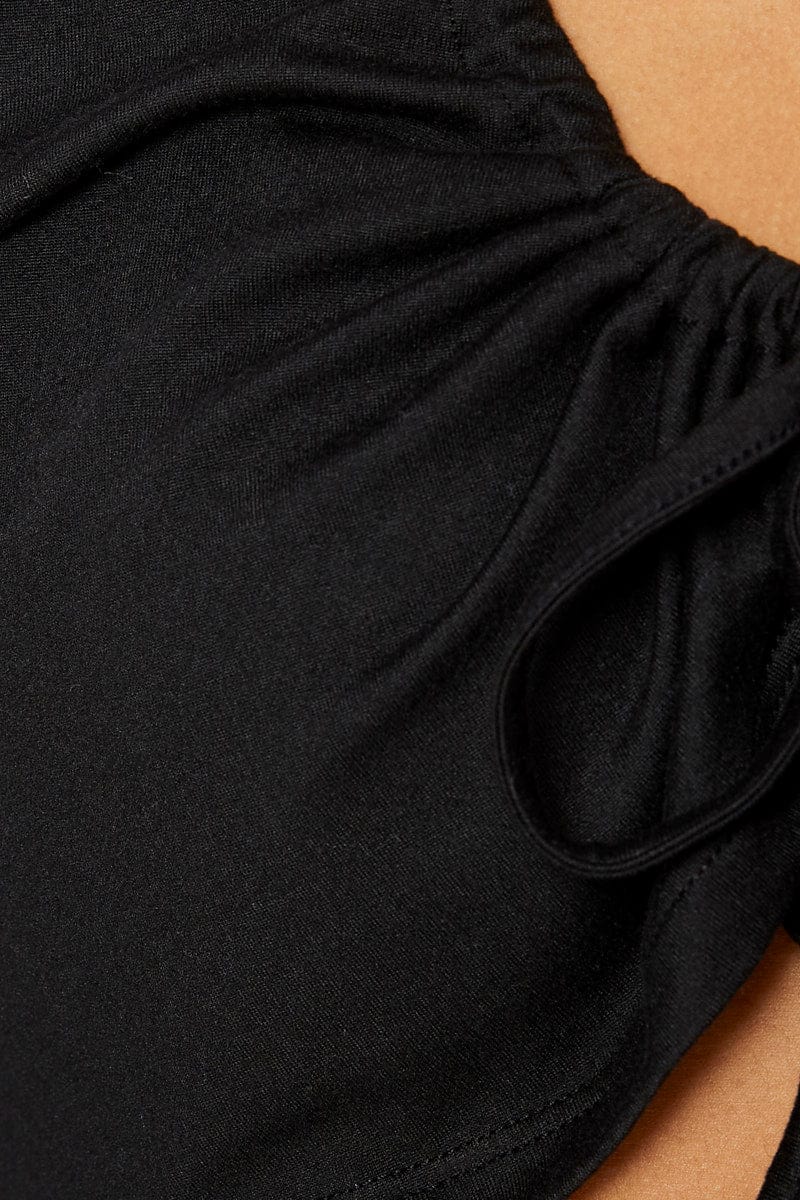 Black Tie Front Top Long Sleeve Crop