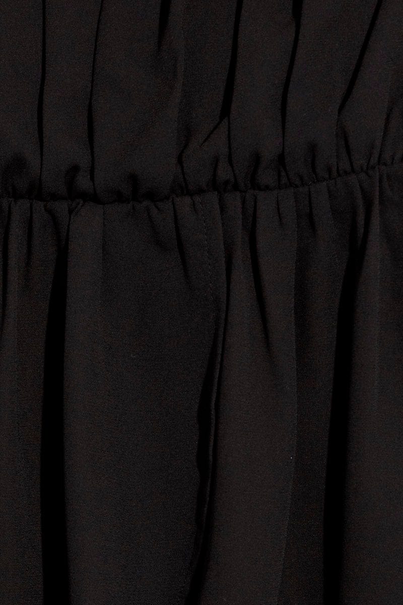 Black Top Long Sleeve Square Neck Shirred Ruched