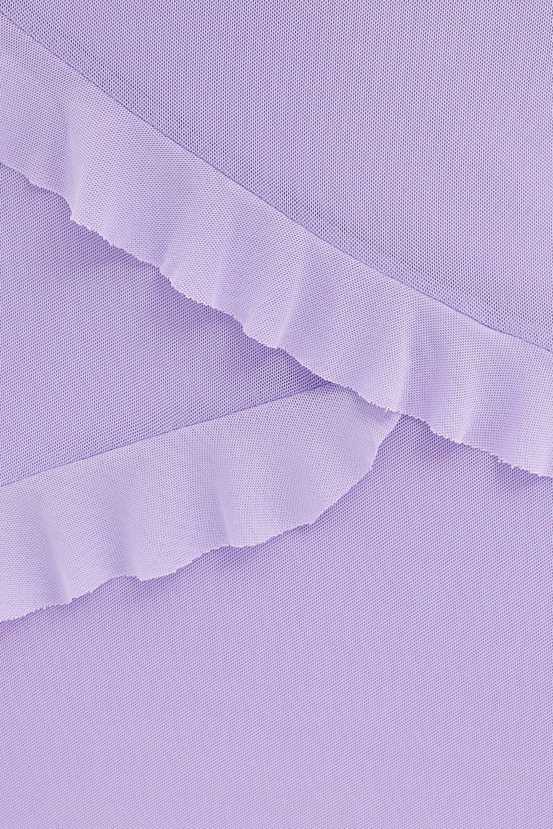 Purple Maxi Skirt Ruffle Detail Mesh