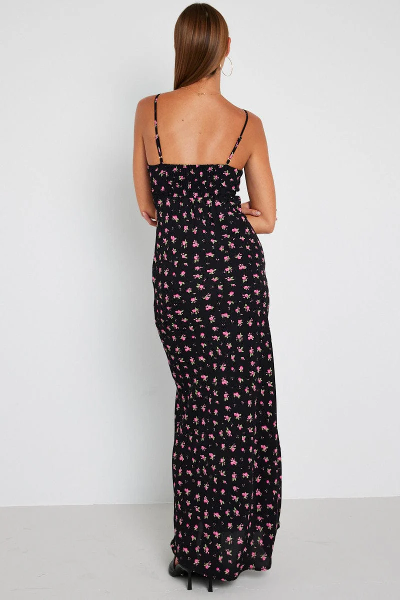 Black Floral Maxi Dress Sleeveless