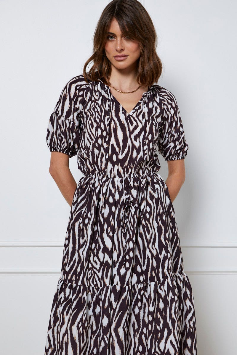 Print Maxi Dress Short Sleeve