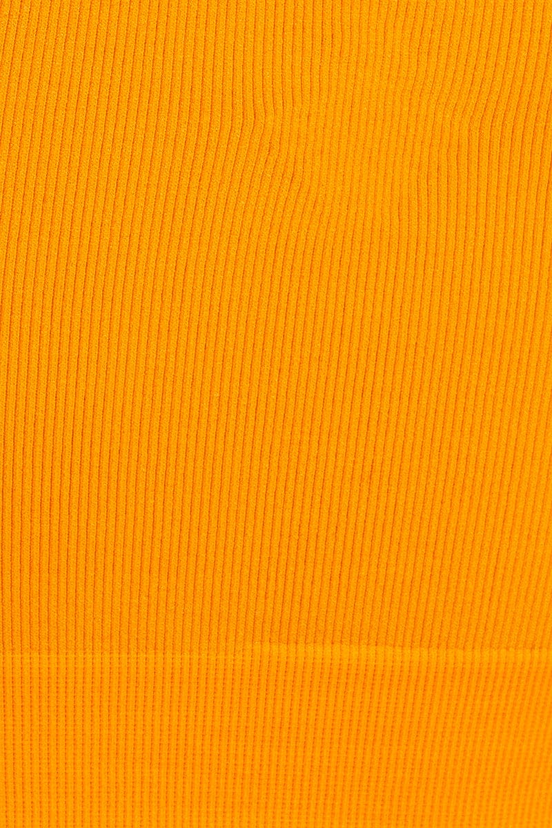 Orange High Neck Rib Bind Detail Seamless Tank