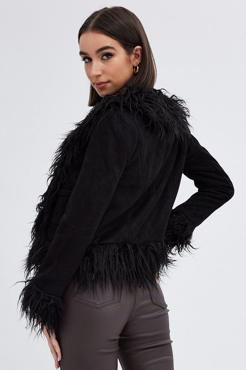 Black Faux Fur Jacket Long Sleeves
