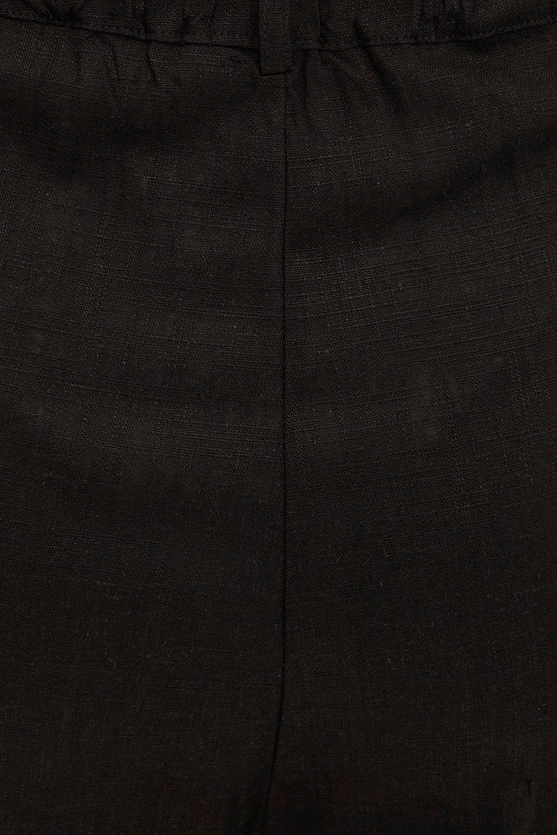 Black Wide Leg Pants High Rise Linen Blend