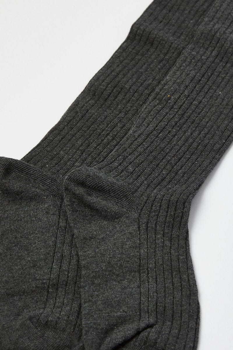 Grey Rib Knee High Socks