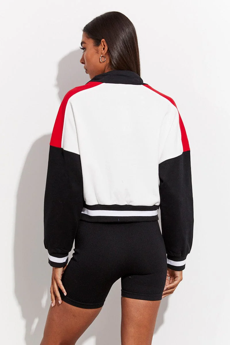 Red Sweater Racing Long Sleeve Half Zip Check