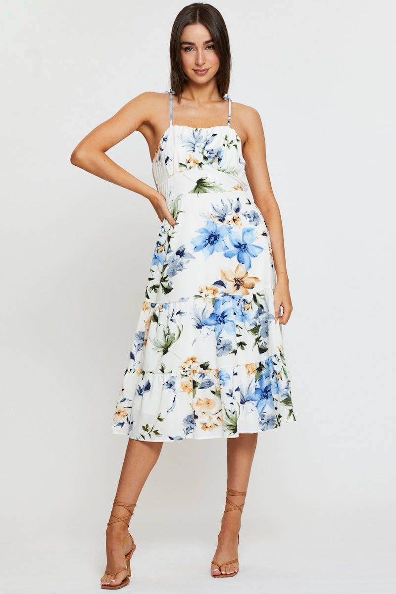 Print A Line Dress Midi
