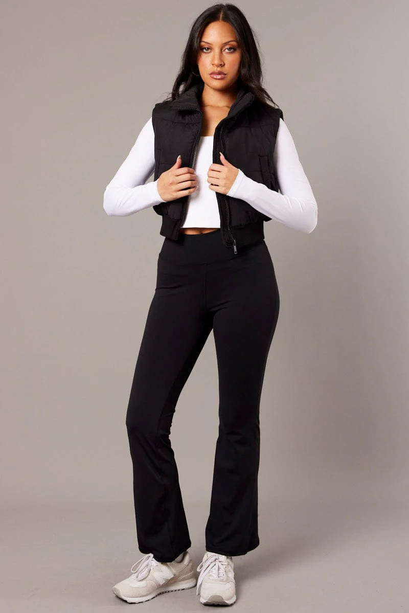 Black Short Puffer Jacket Sleeveless with Pockets