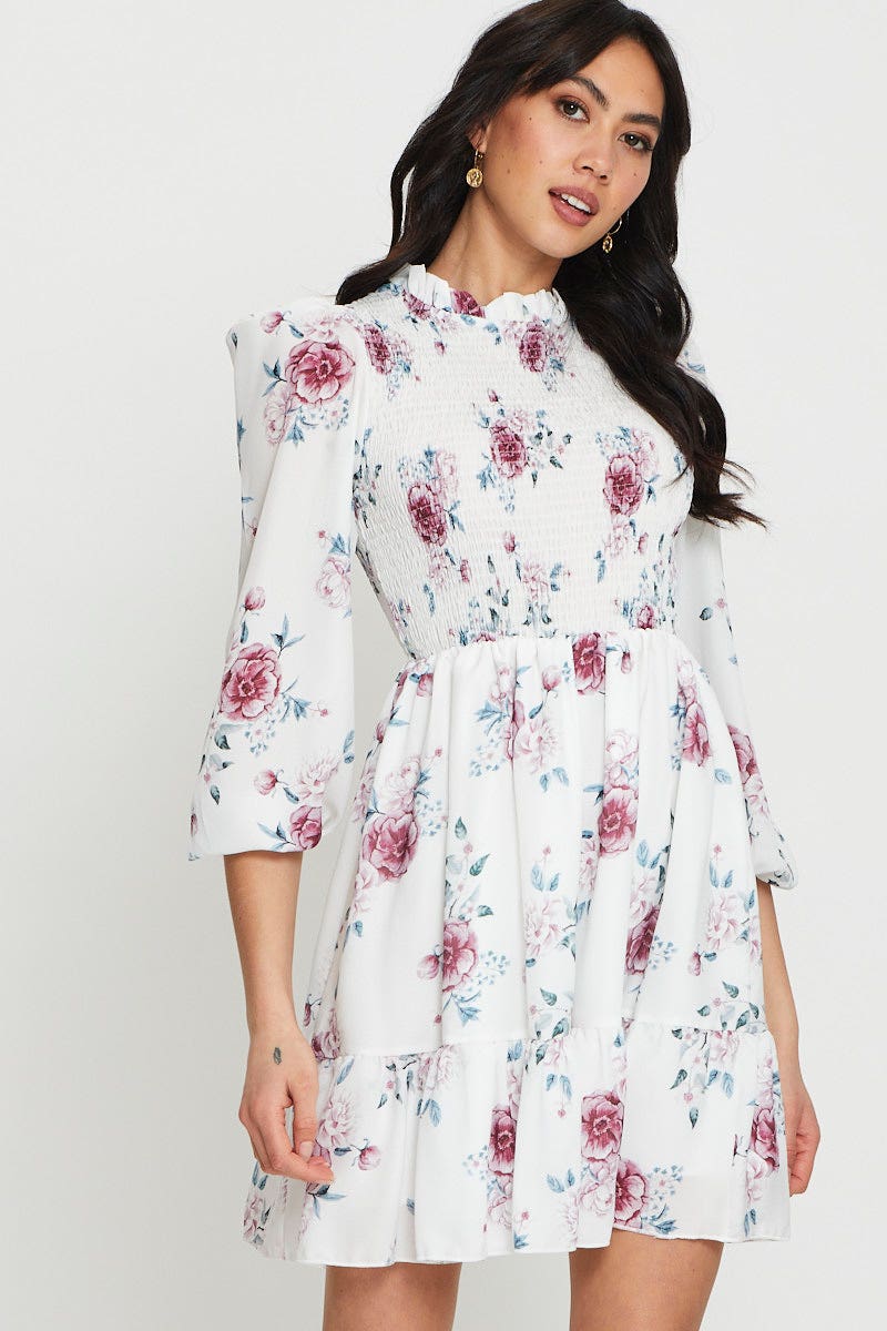 Print Mini Dress High Neck Skater