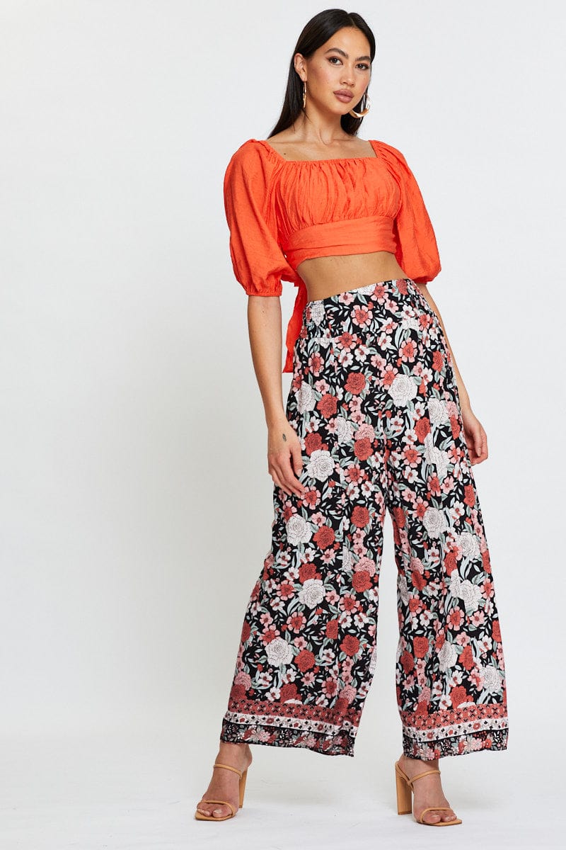 Red Crop Top Short Sleeve Tie Up