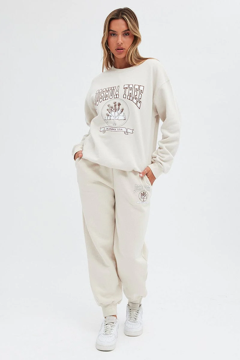 Camel Sweat Shirt Long Sleeve Crew Neck Joshua Tree