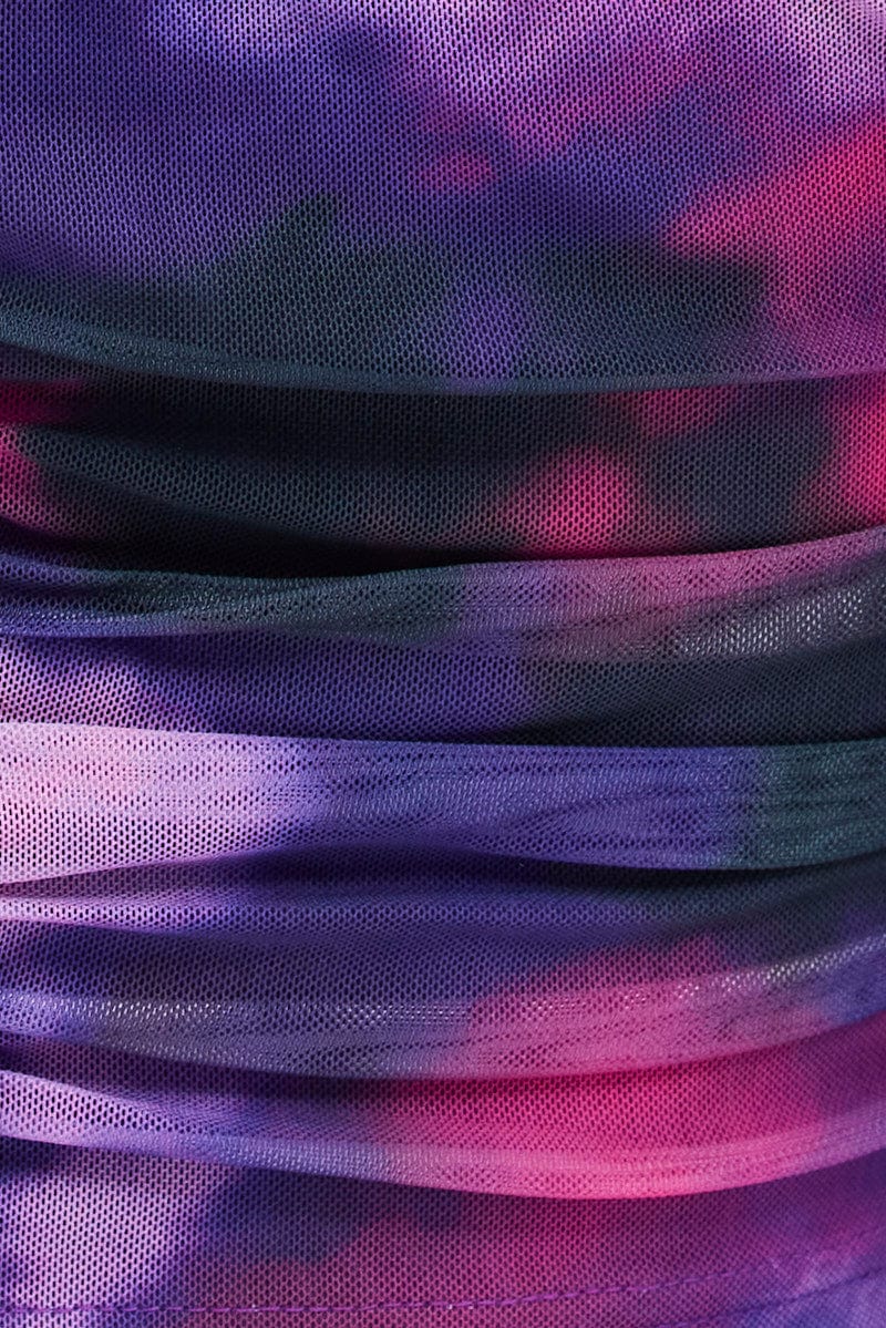 Purple Abstract Top Long Sleeve Abstract Print Mesh