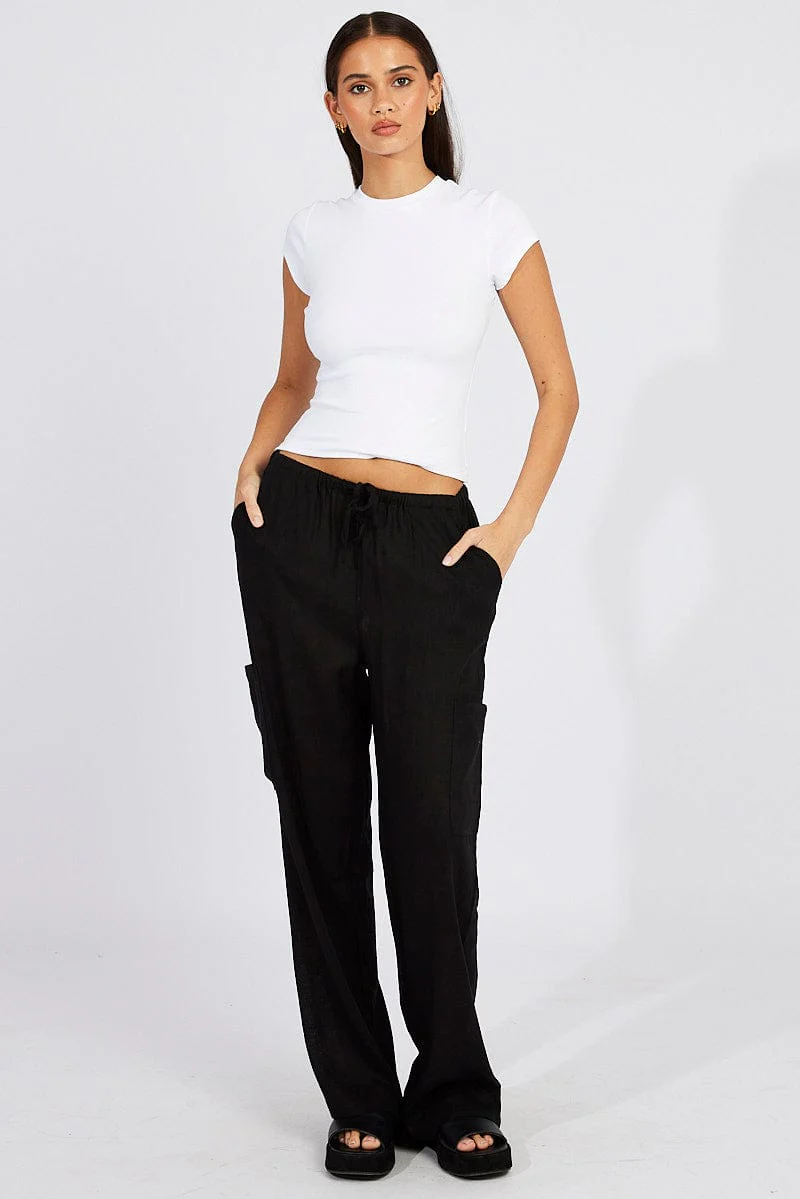 White T Shirt Short Sleeve Crew Neck Cotton Rib