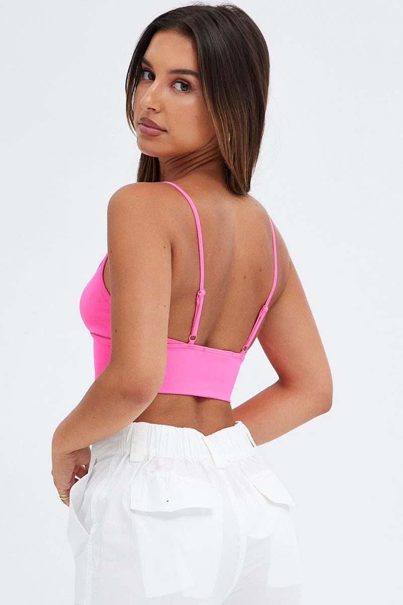 Pink Bralette V neck Seamless
