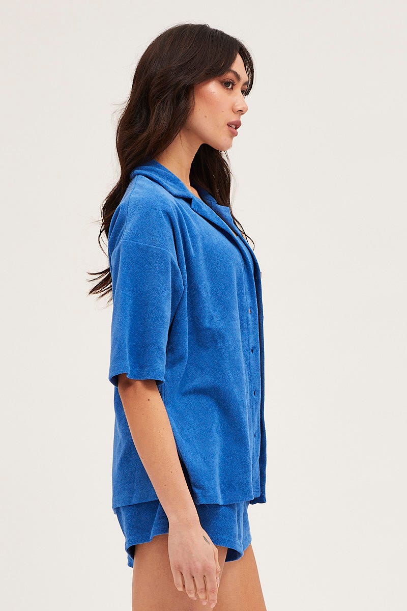 Blue Lounge Top Short Sleeve Oversized Terry