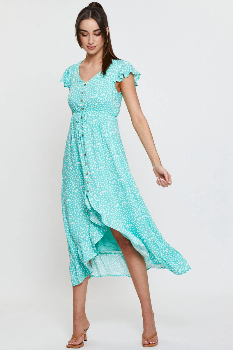 Geo Print Midi Dress Short Sleeve