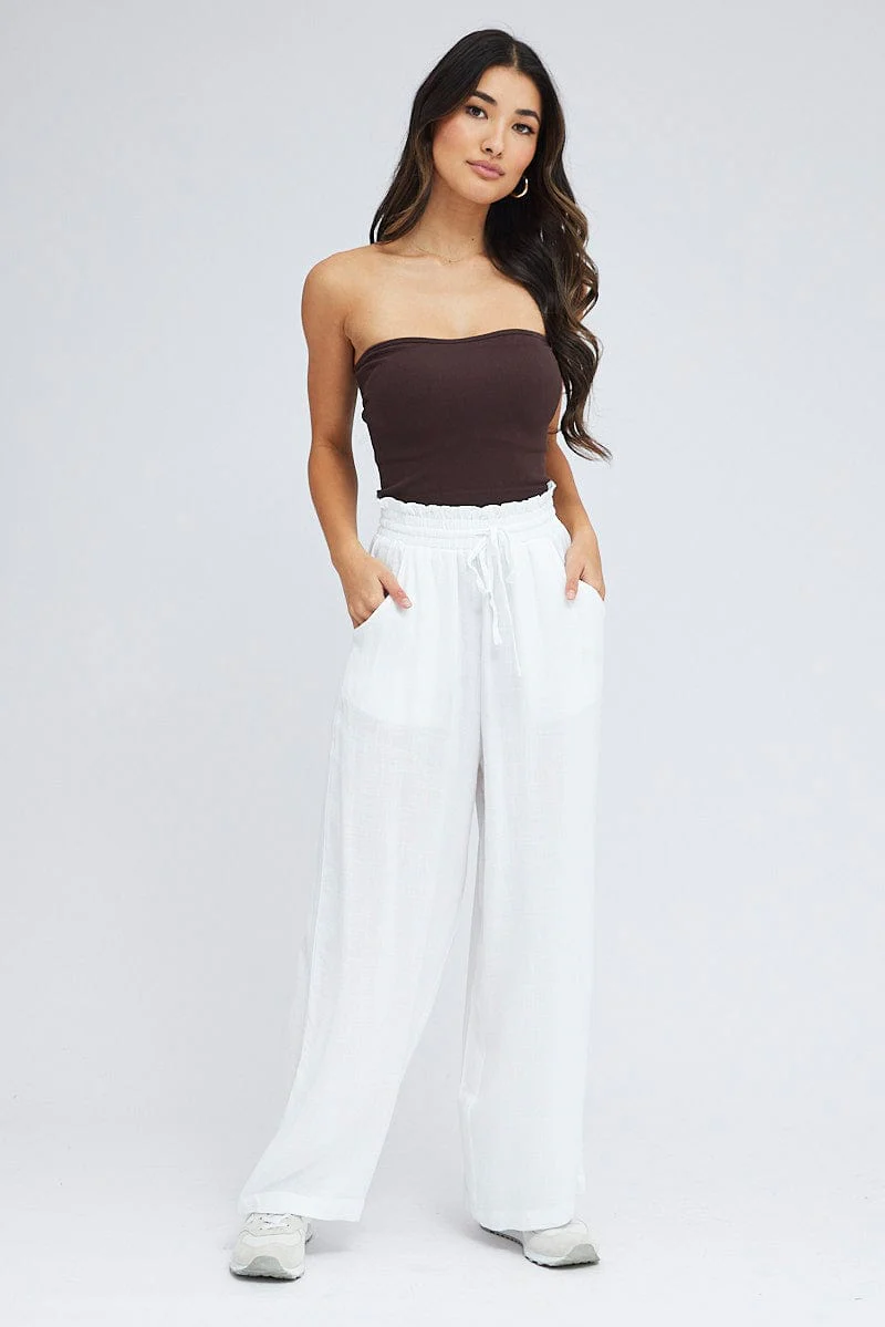 White Wide Leg Pants High Rise