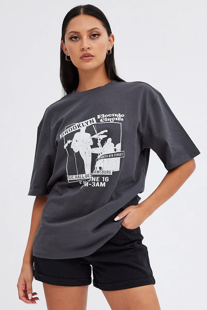 Grey Graphic Tee Short Sleeve