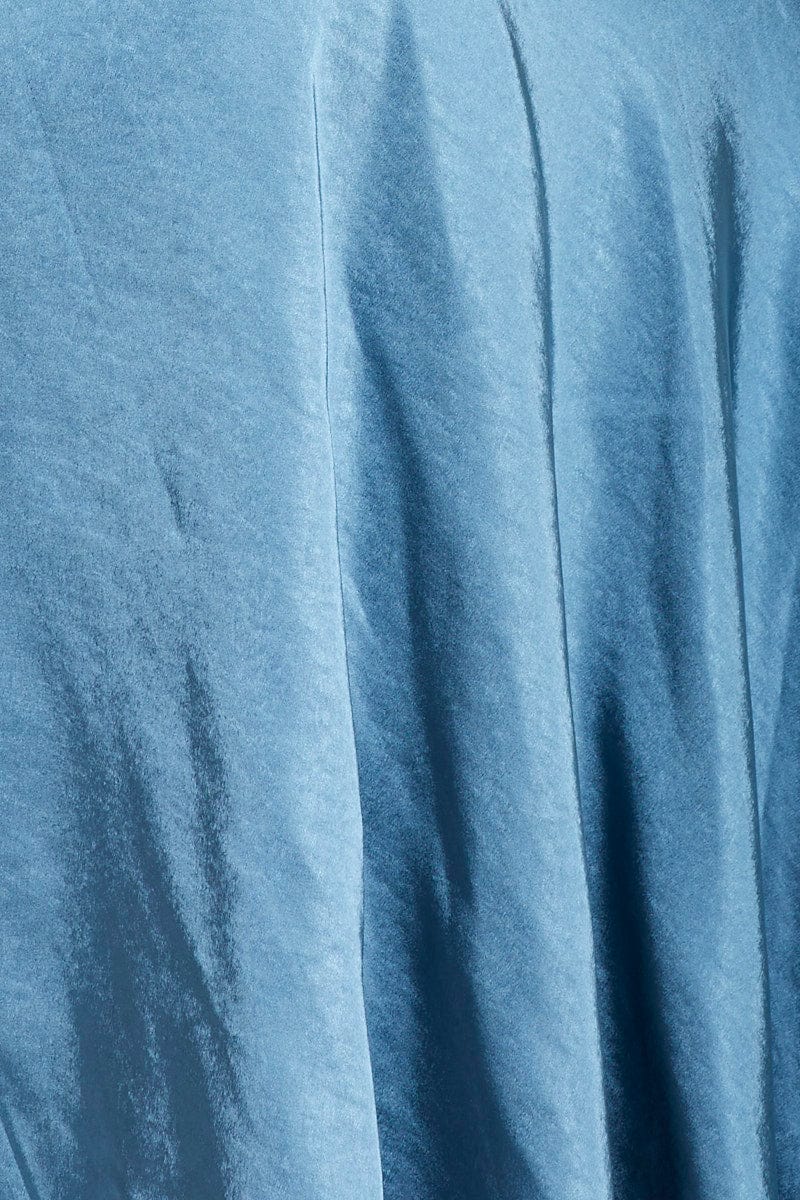 Blue Slip Dress Midi Satin