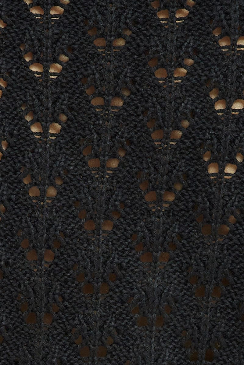 Black Crochet Knit Cardigan Long Sleeve