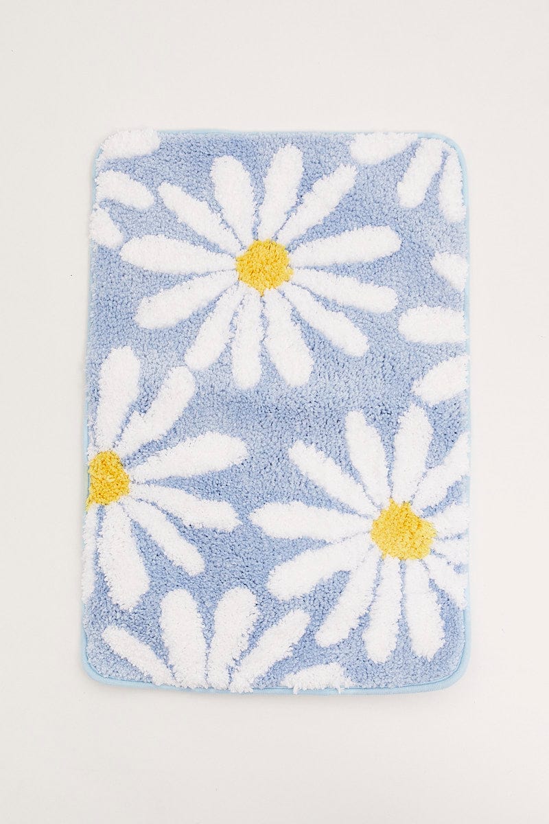 Blue Floral Decor Squared Bath Mat