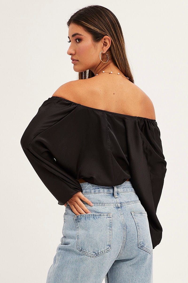 Black Bolero 3/4 Sleeve Tie Front Crop Satin