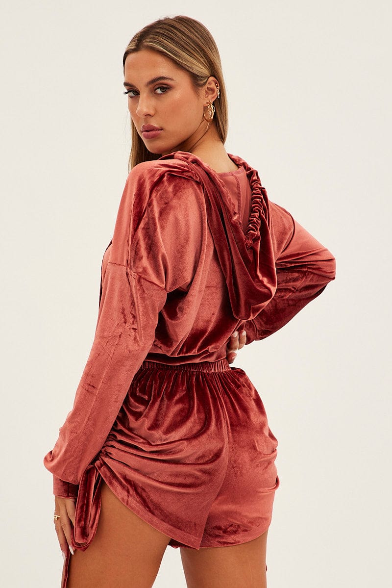 Brown Velvet Jacket Long Sleeve Hoodie
