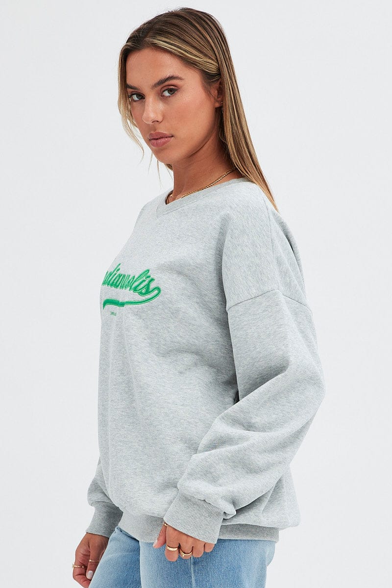 Grey Sweat Shirt Long Sleeve V-Neck Oversized Indiana