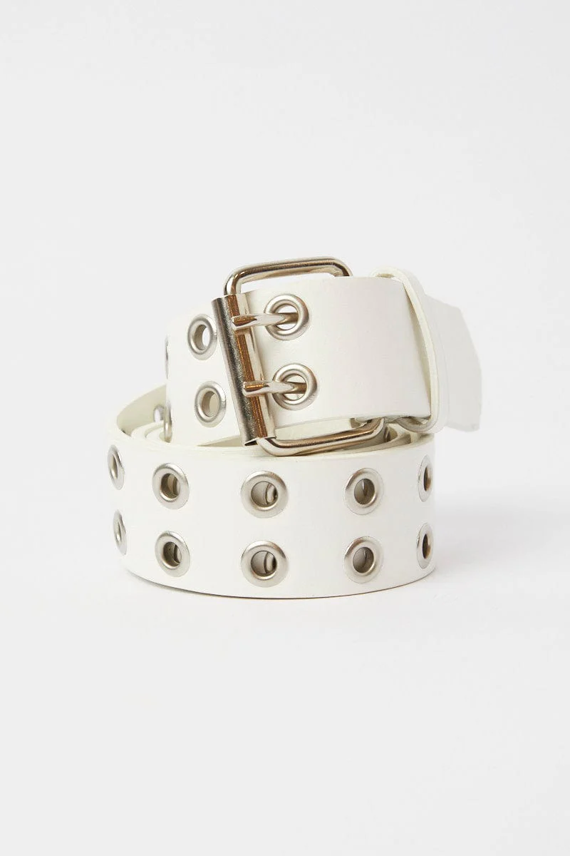 White Waist and Hip Eyelet Jeans Belt