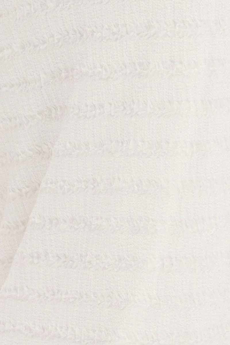 White Crop Shirt Short Sleeve Collar Textured