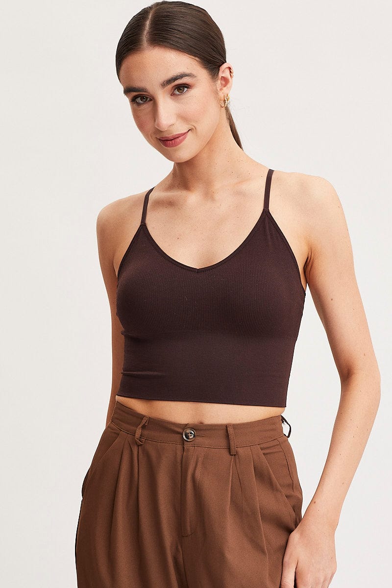 Brown Crop Singlet Top Seamless