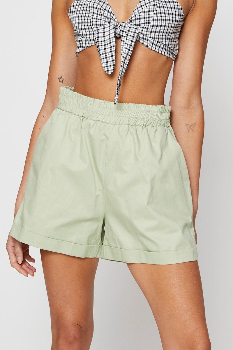 Green Shorts Elastic Waist