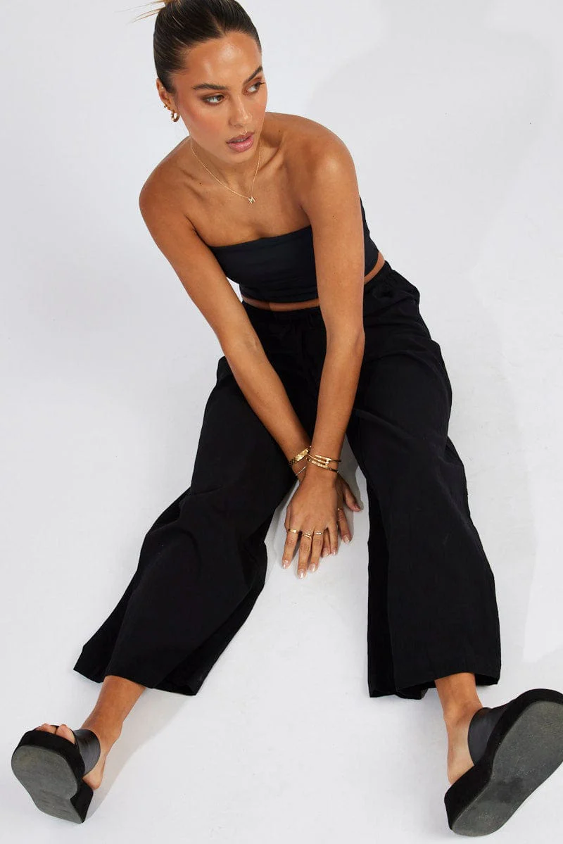 Black Wide Leg Pants High Rise