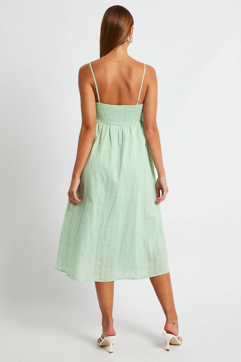 Green Midi Dress Sleeveless Self Check