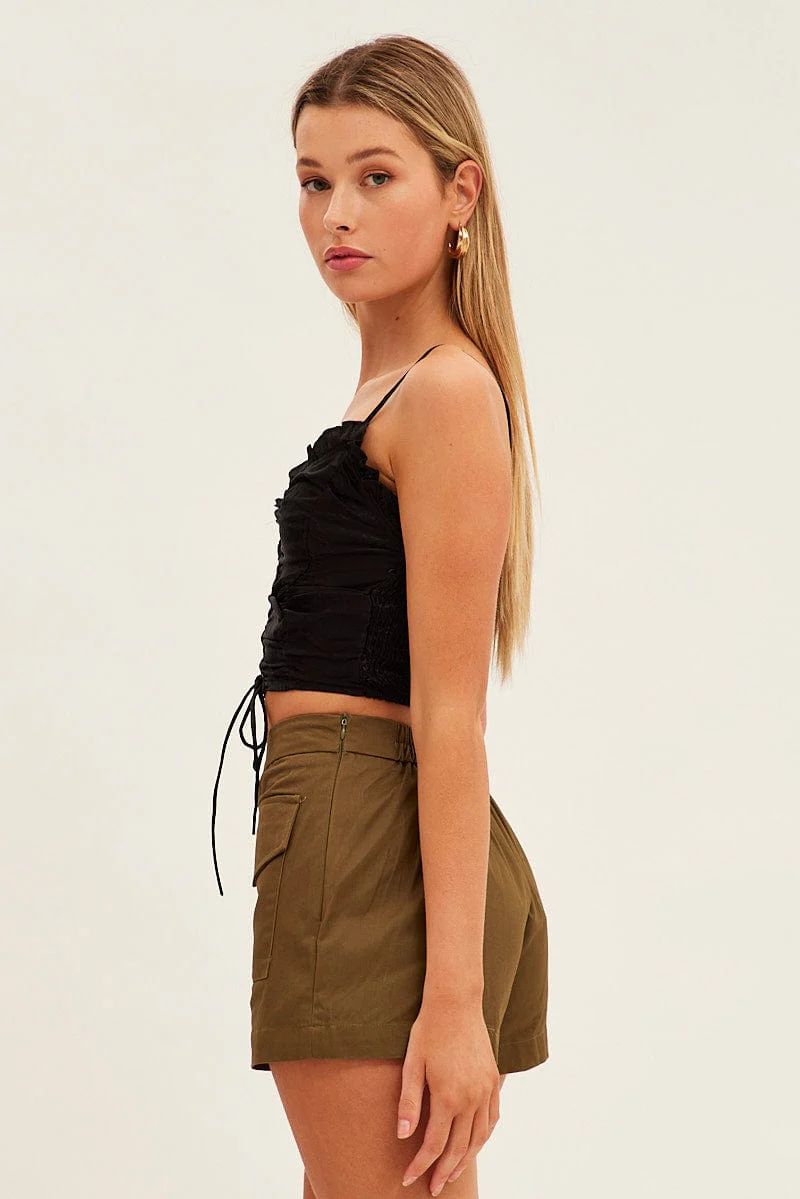 Green Cargo Shorts High Rise