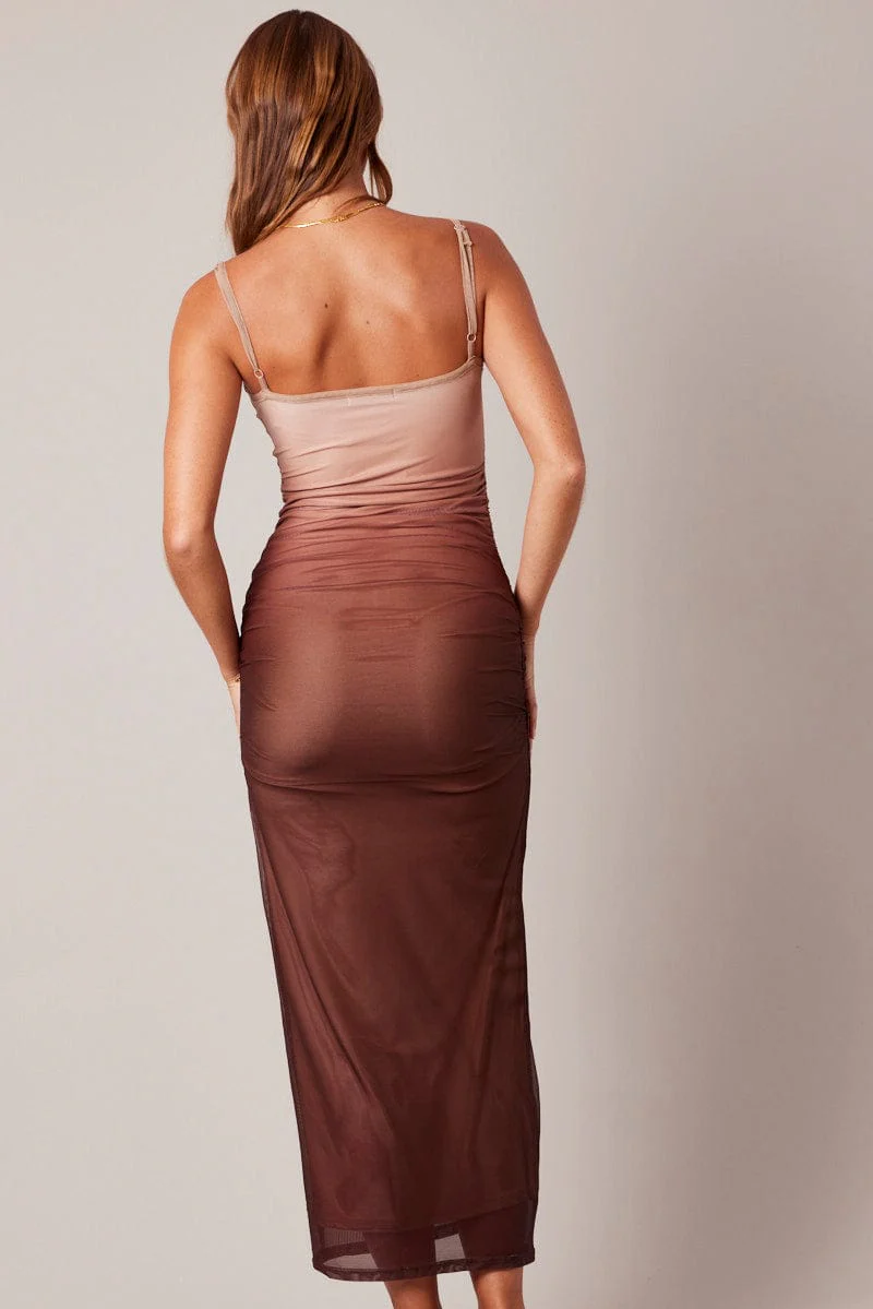 Brown Bodycon Dress Ombre Singlet Maxi
