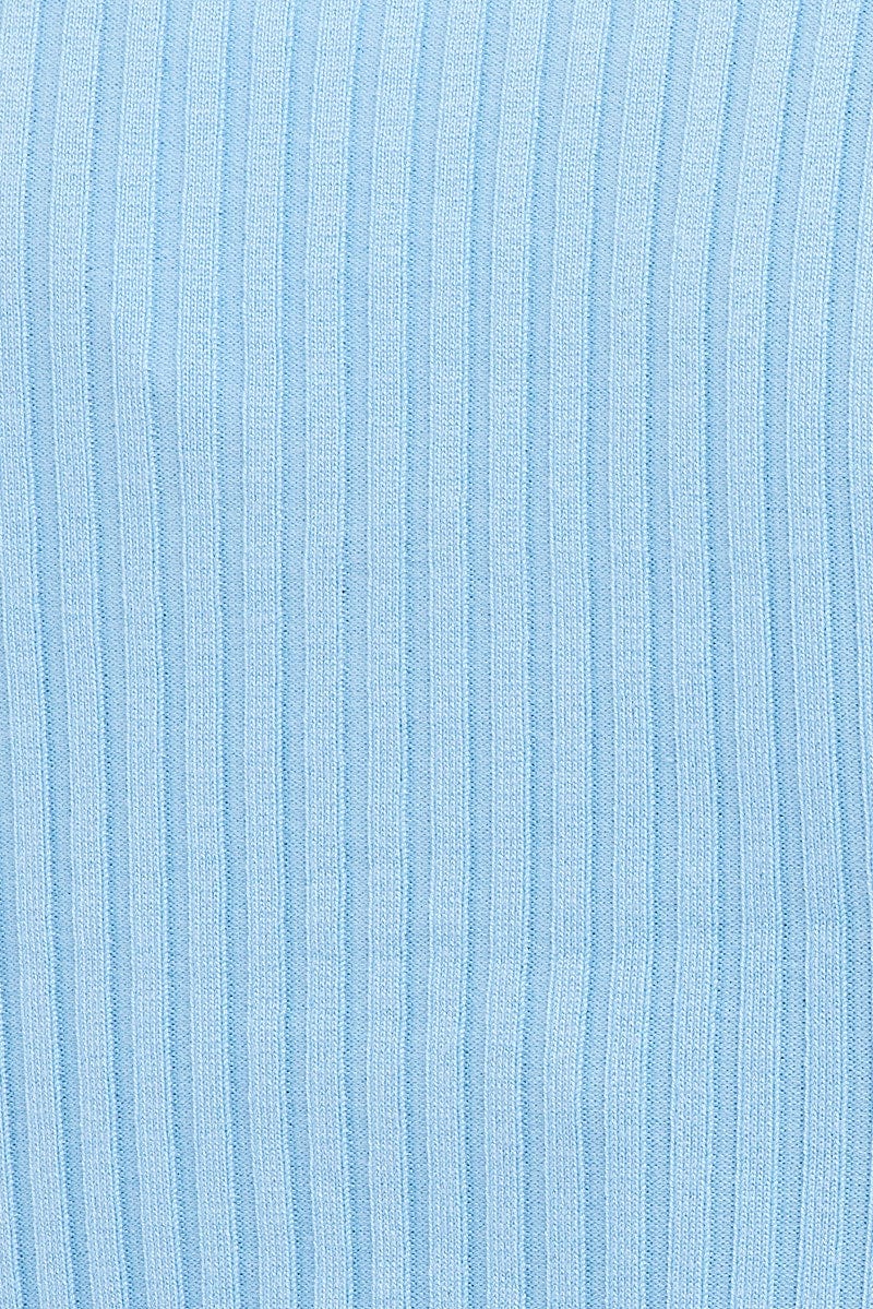 Blue Knit Top Twist Bust Crop Ribbed