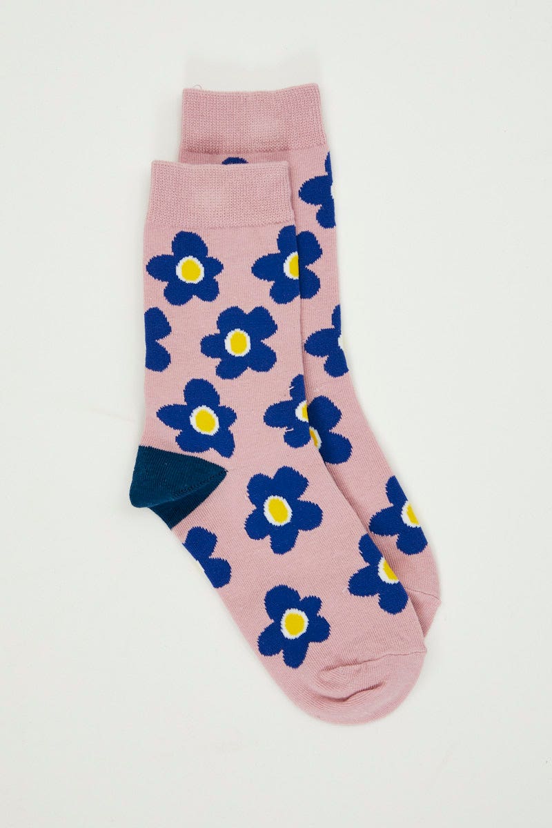 Print Retro Flower Power Print Socks