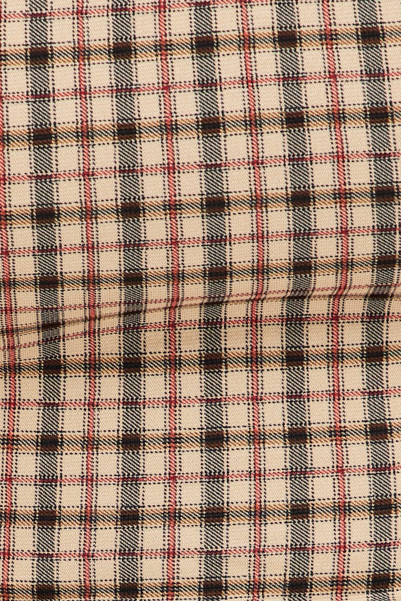 Brown Check Corset Top Strapless Crop Structured Tie Up Detail