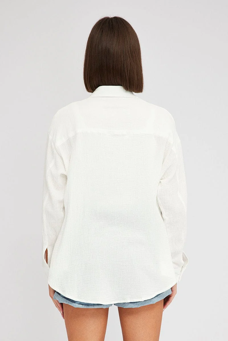 White Oversized Shirt Long sleeve Collared Neck